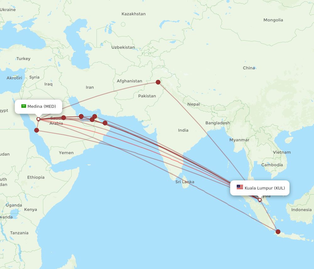 MED to KUL flights and routes map