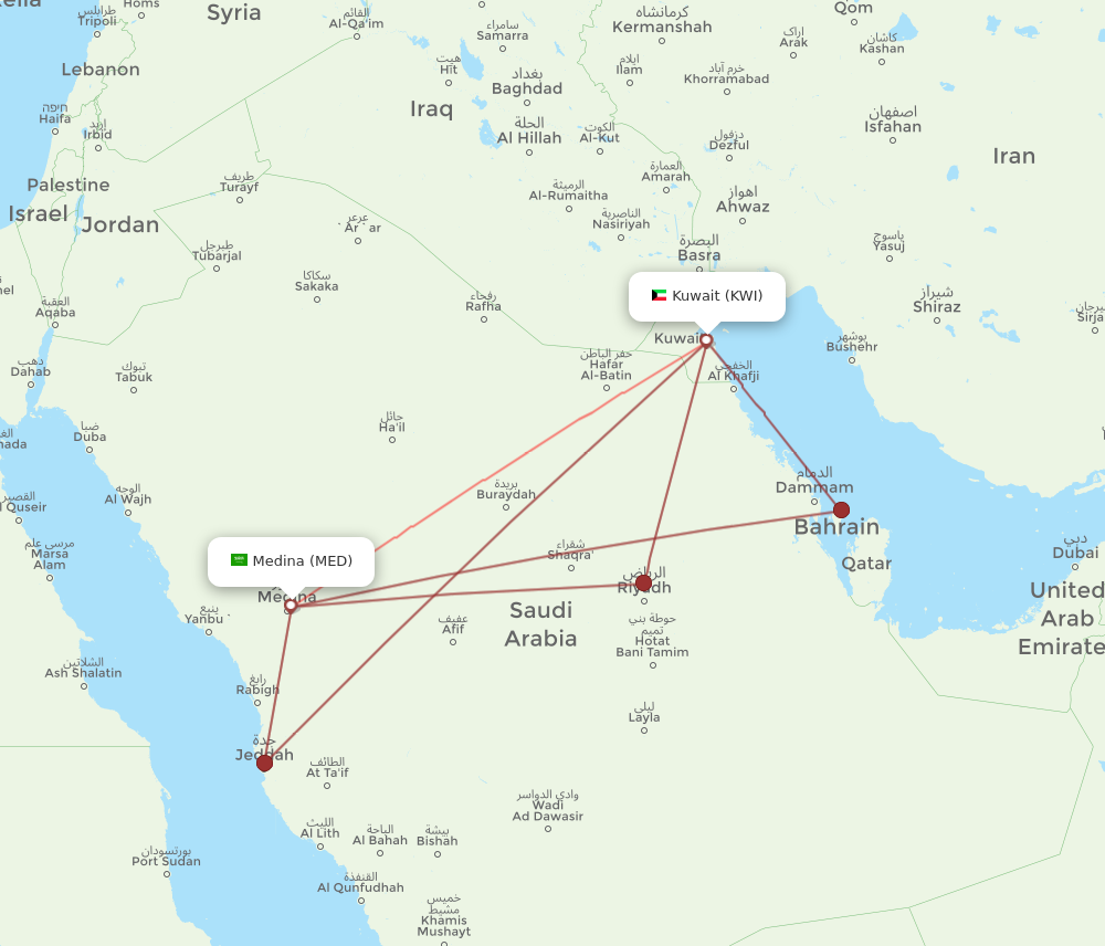 MED to KWI flights and routes map