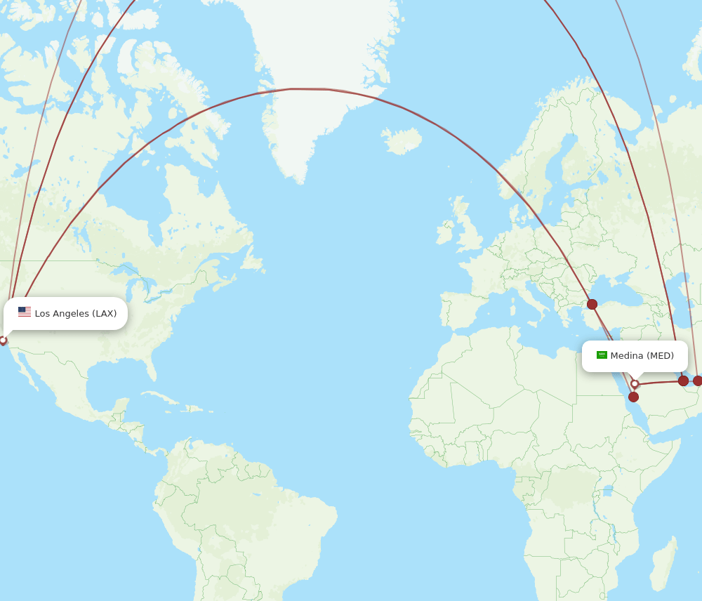 MED-LAX flight routes
