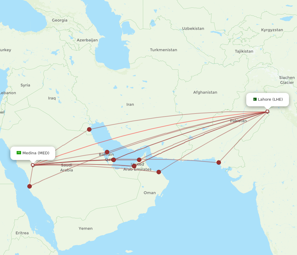 MED to LHE flights and routes map