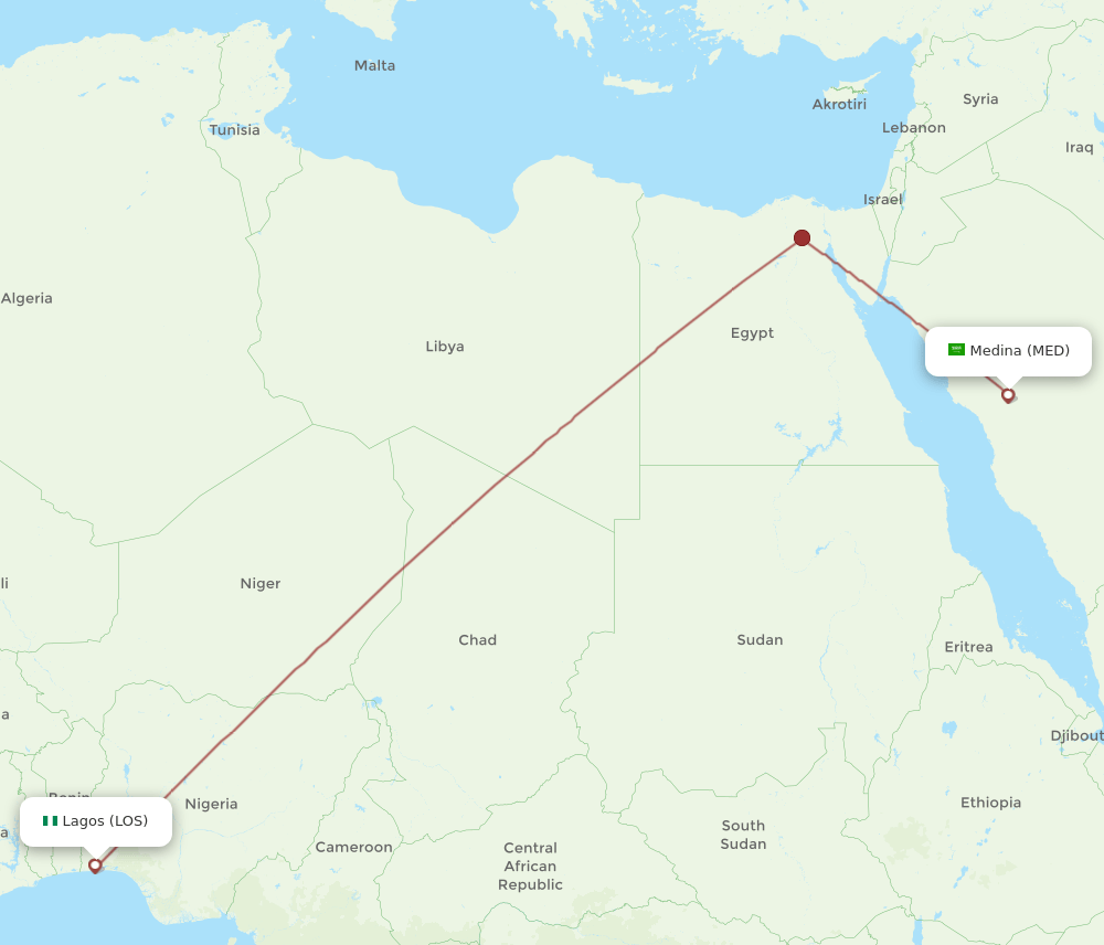MED to LOS flights and routes map
