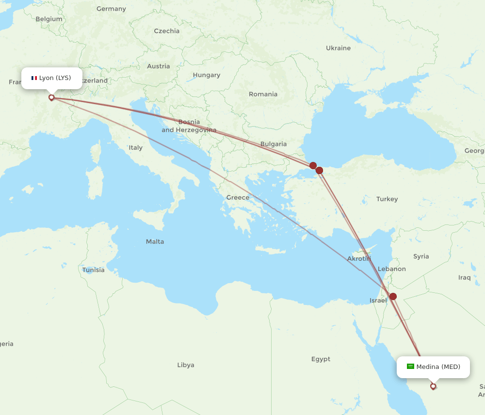 MED-LYS flight routes