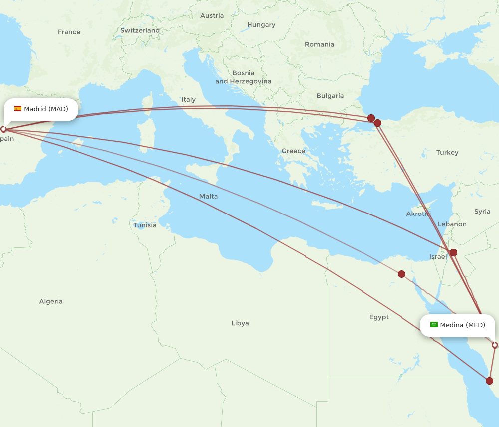 MED-MAD flight routes