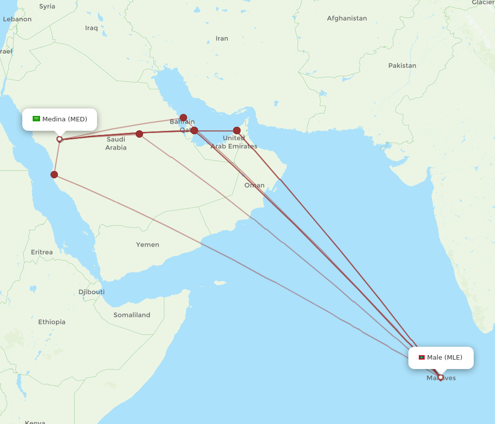 MED to MLE flights and routes map