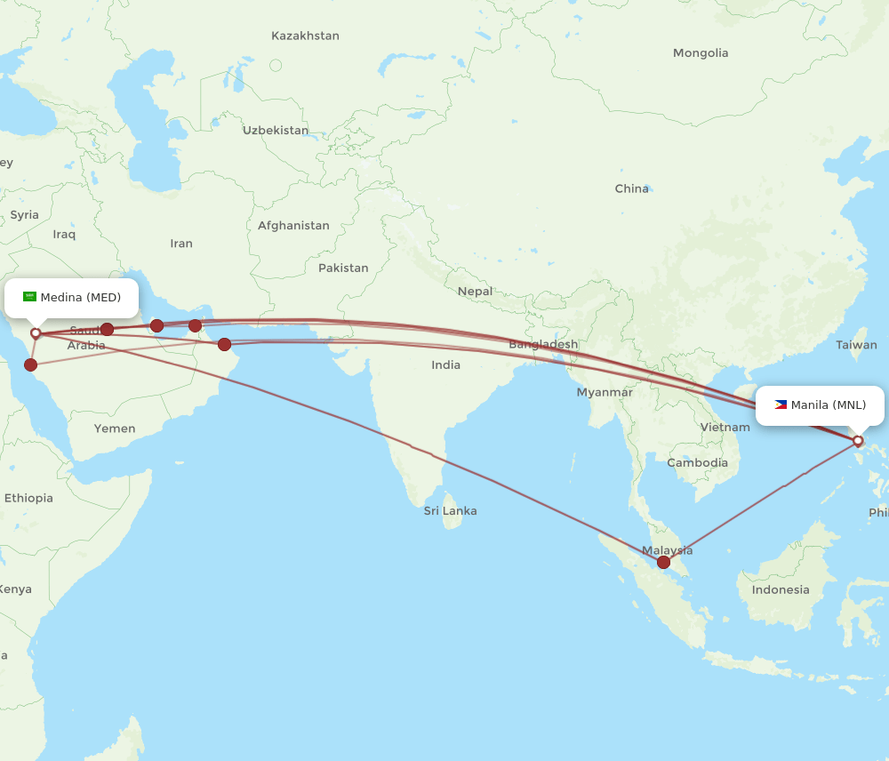 MED-MNL flight routes