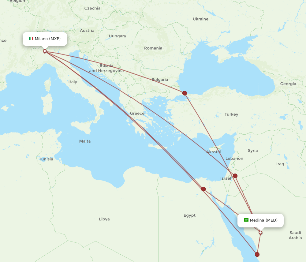 MED-MXP flight routes