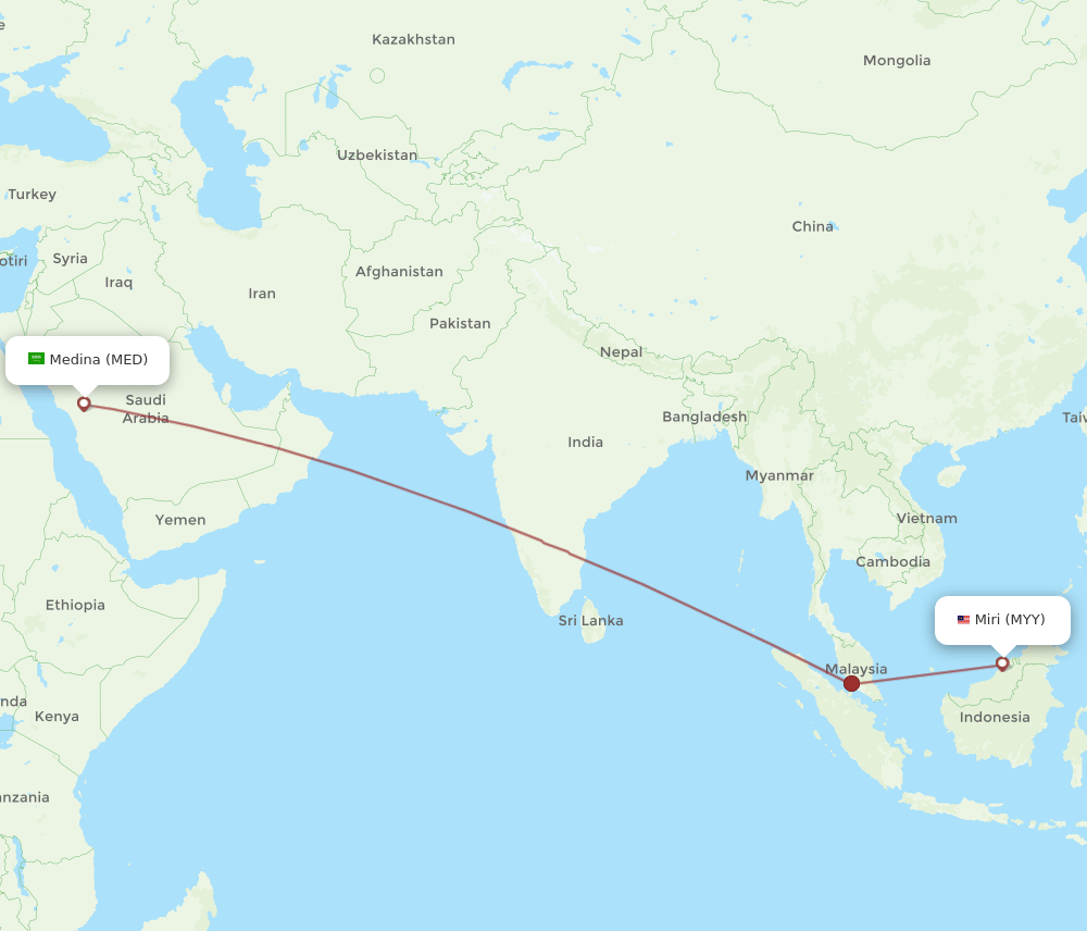 MED to MYY flights and routes map