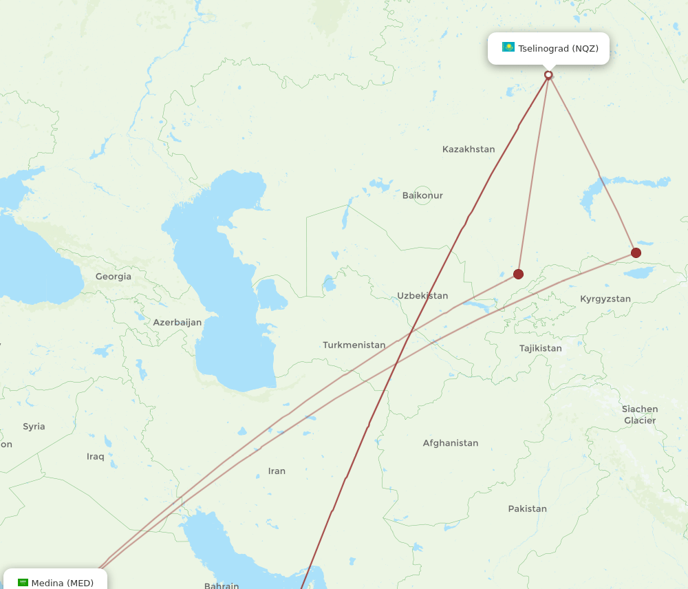 MED to NQZ flights and routes map