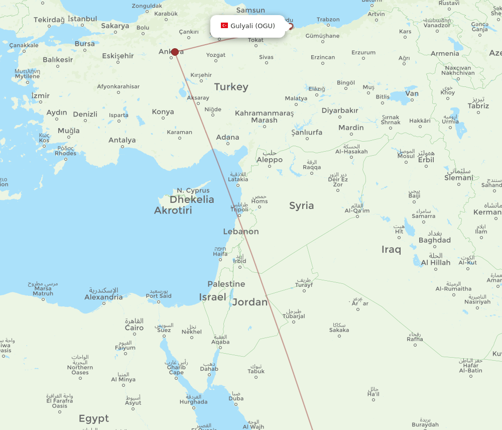 Gulyali - Madinah route map and flight paths