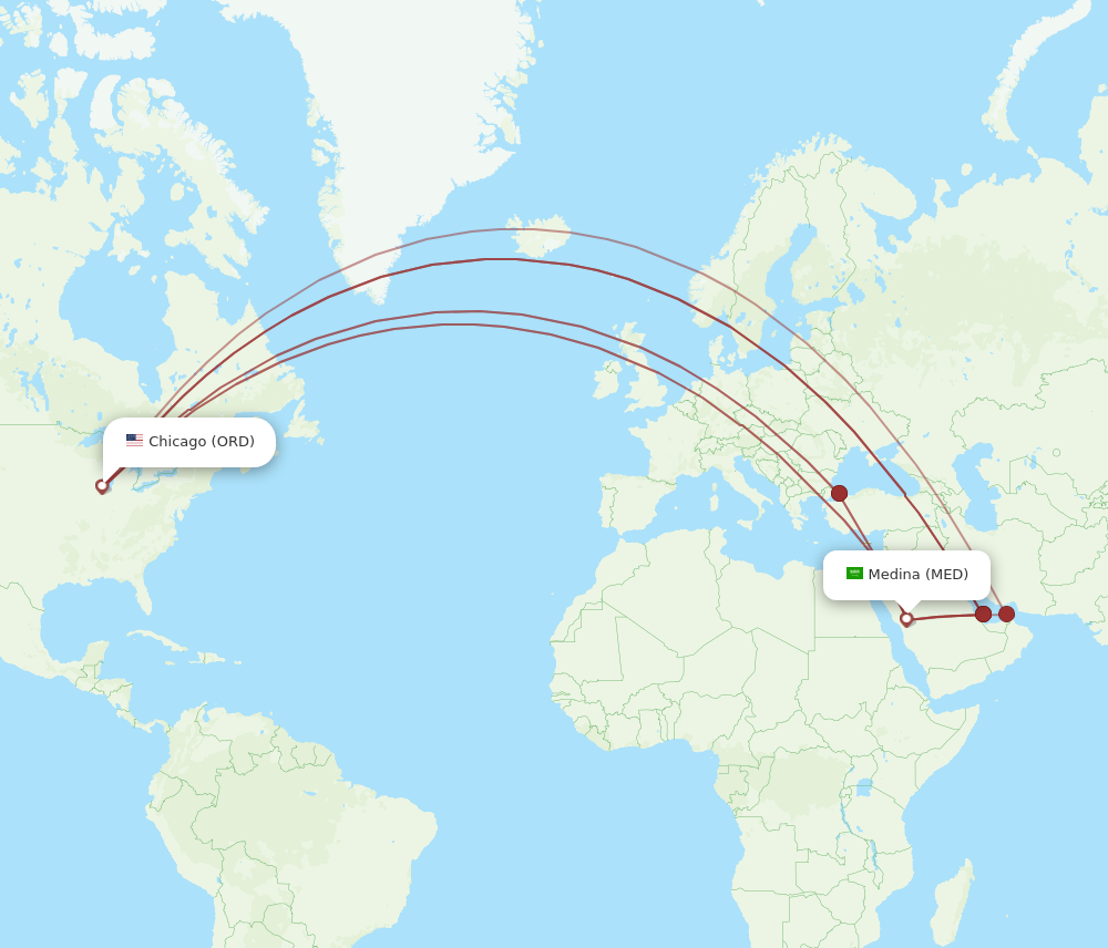 MED to ORD flights and routes map