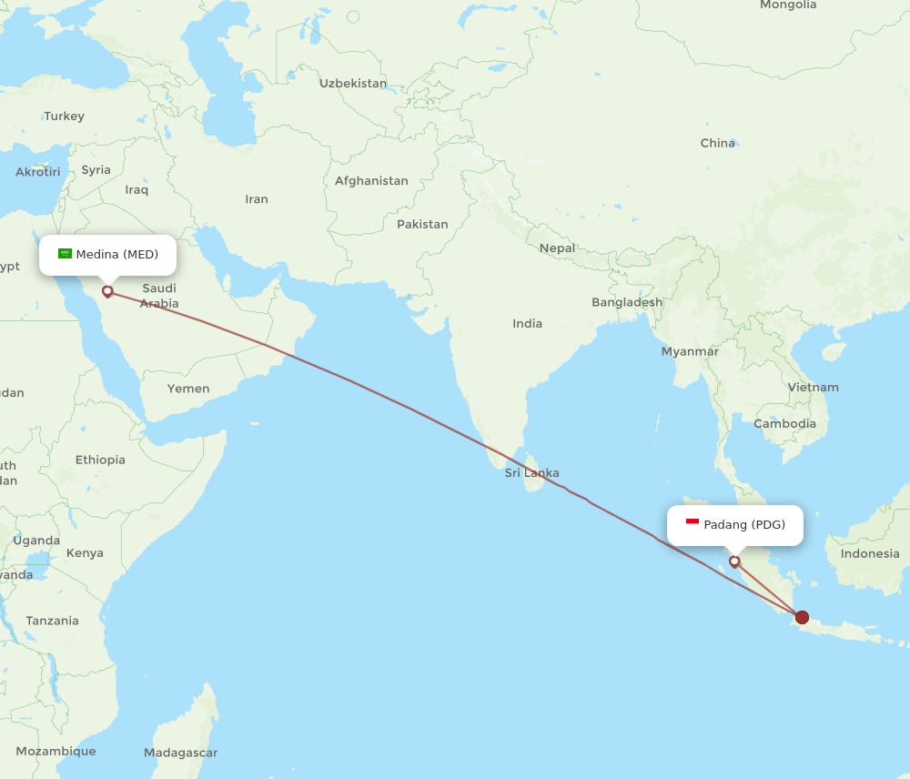 MED to PDG flights and routes map