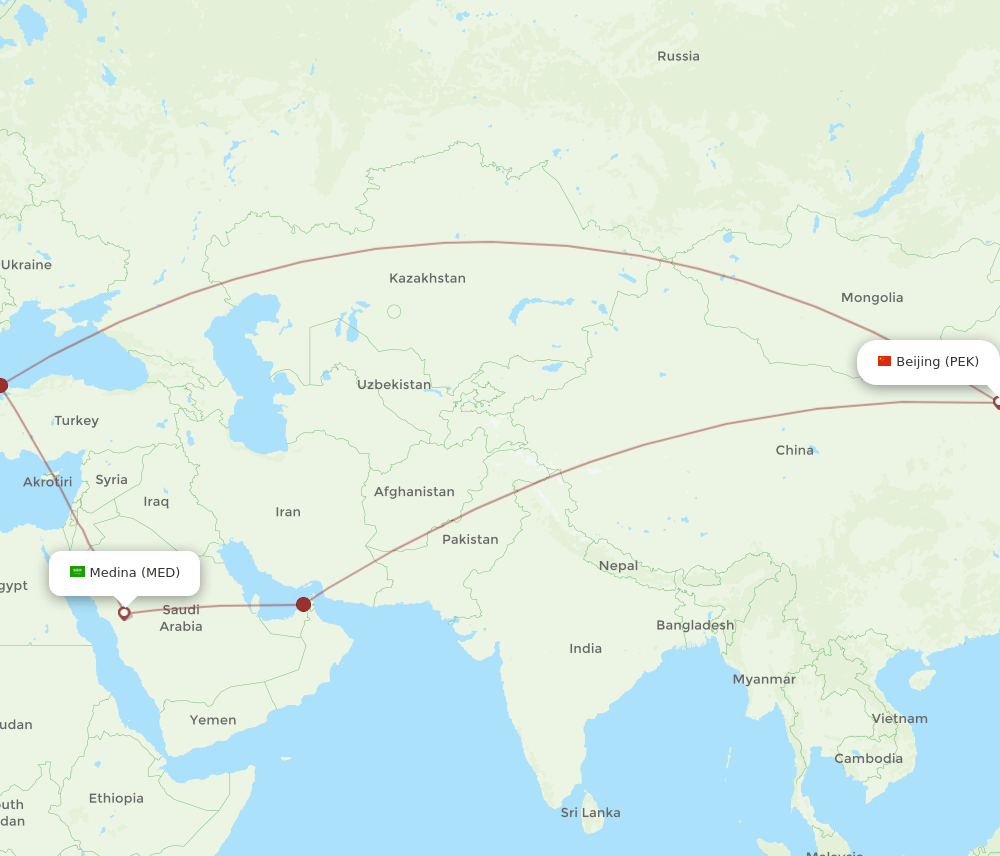 MED-PEK flight routes