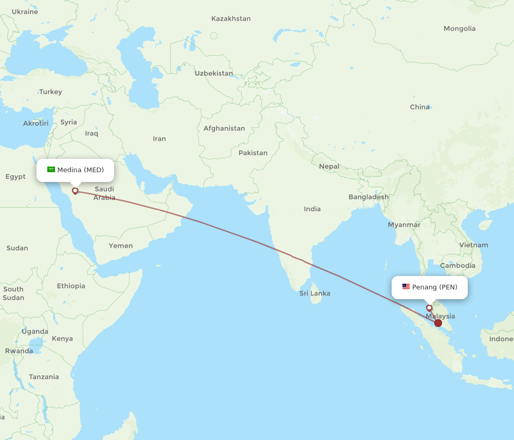 MED to PEN flights and routes map