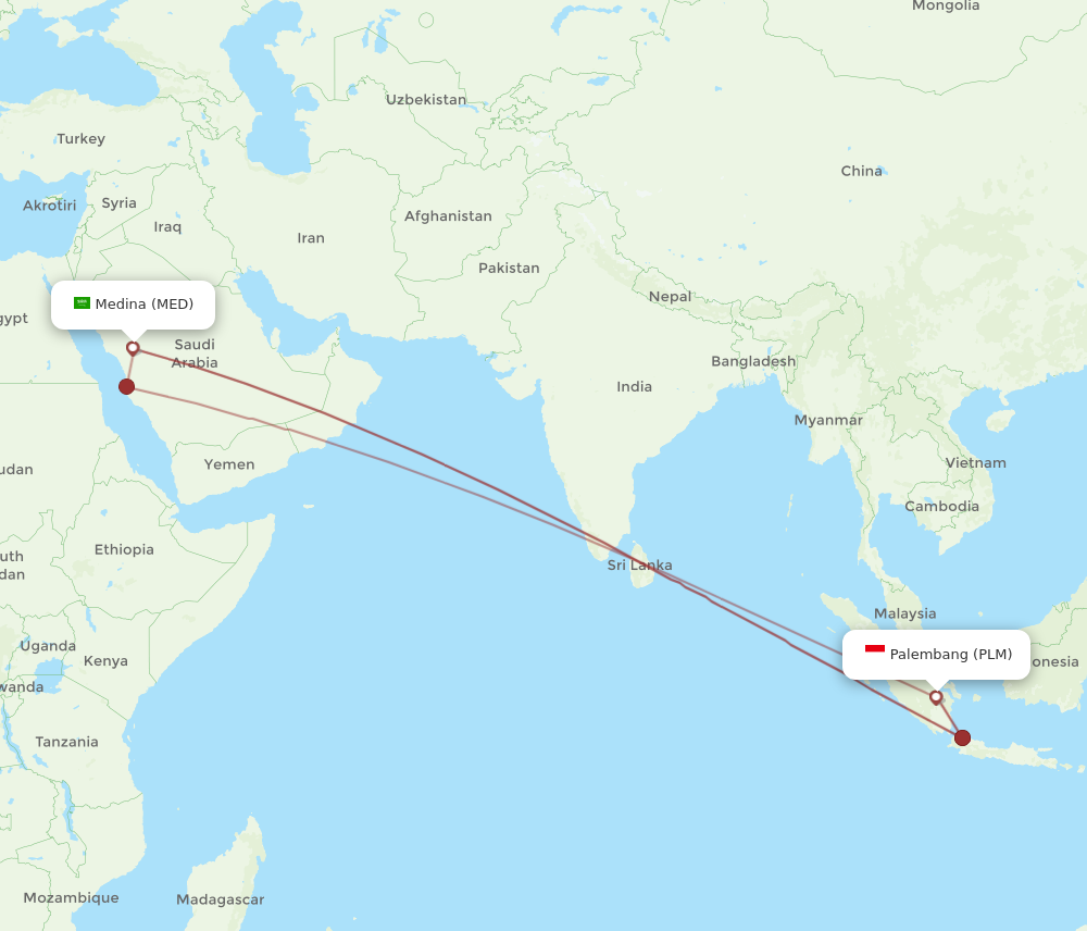 MED to PLM flights and routes map