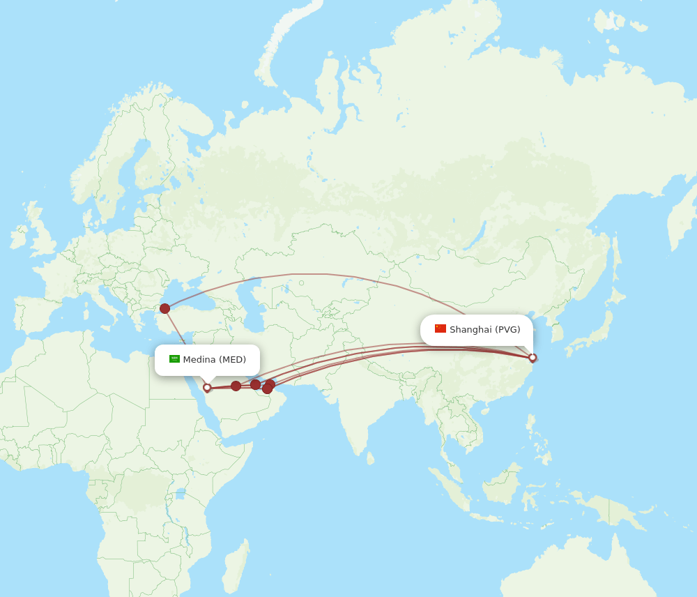 MED-PVG flight routes