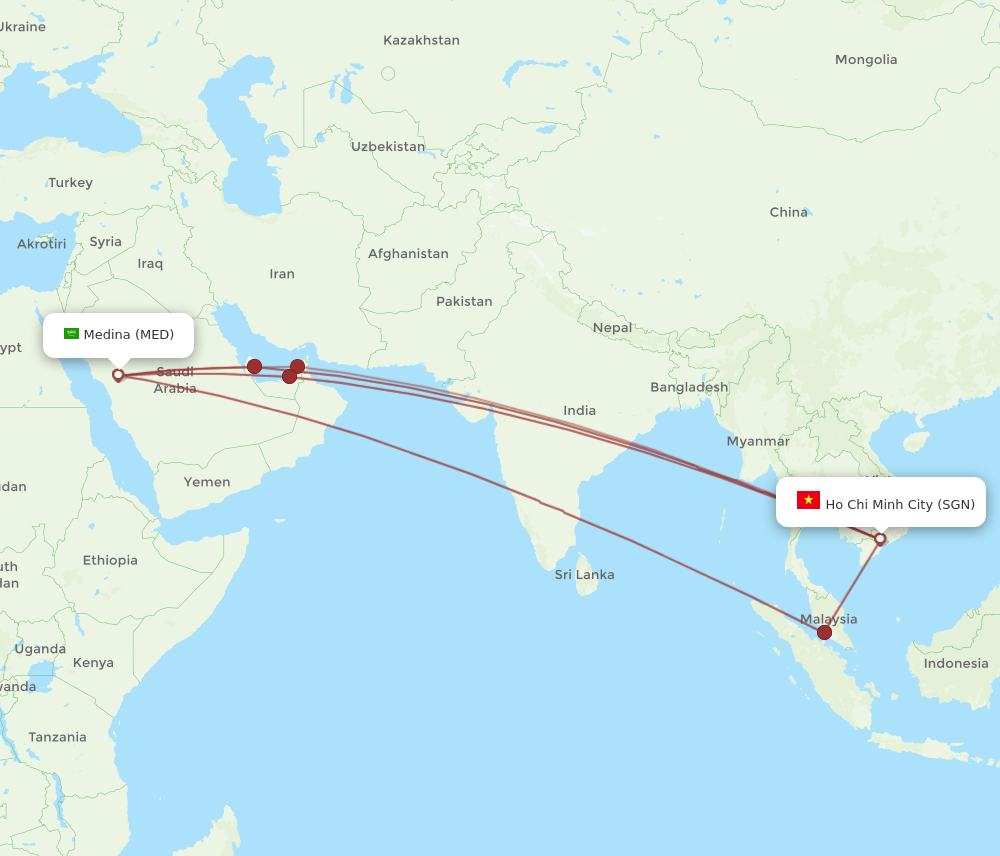 MED to SGN flights and routes map