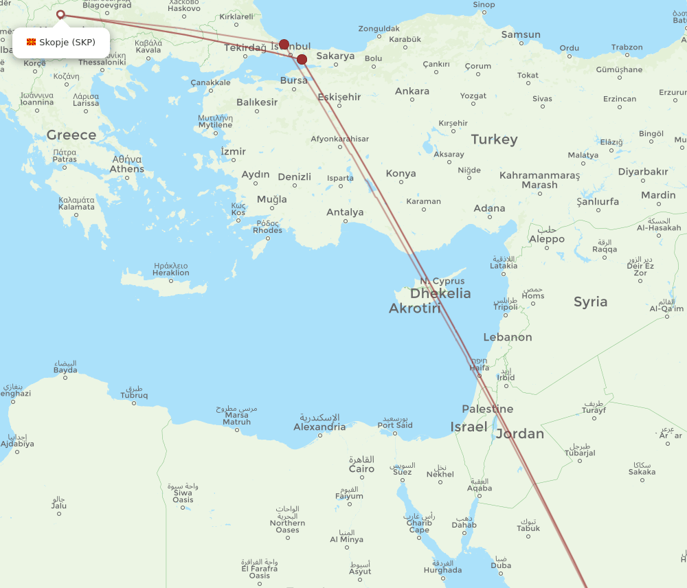 MED-SKP flight routes