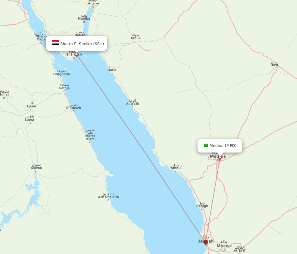 Sharm el Sheikh - Madinah route map and flight paths