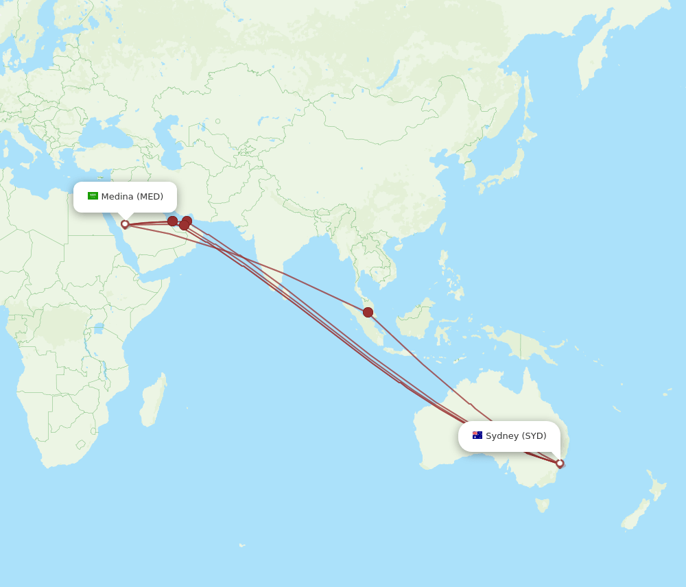 MED-SYD flight routes