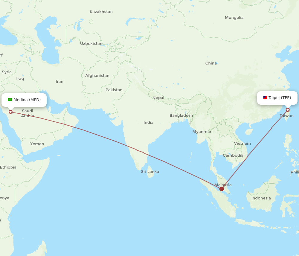 MED to TPE flights and routes map