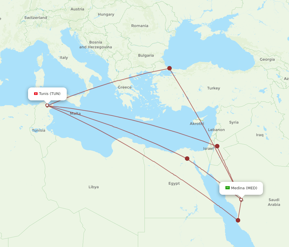 MED-TUN flight routes