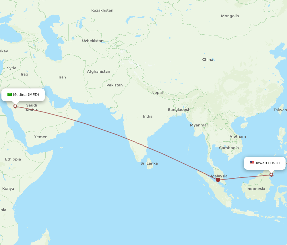 MED-TWU flight routes