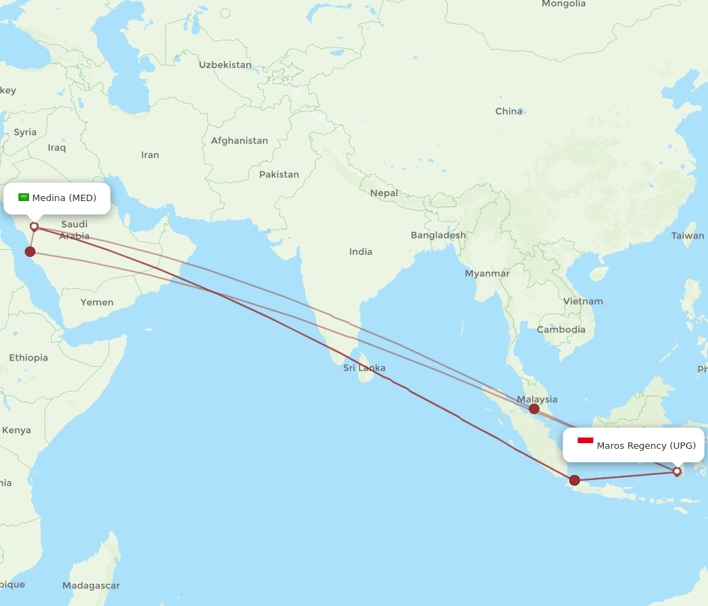 MED to UPG flights and routes map