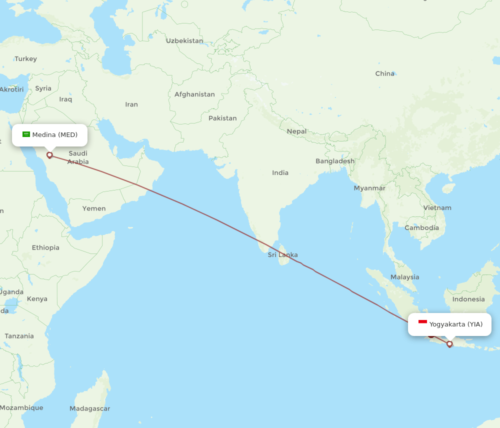 MED to YIA flights and routes map