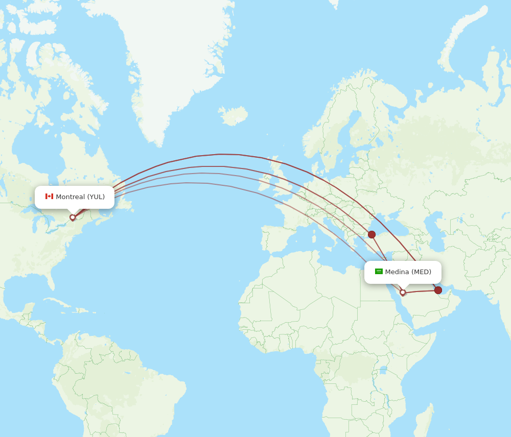 MED-YUL flight routes