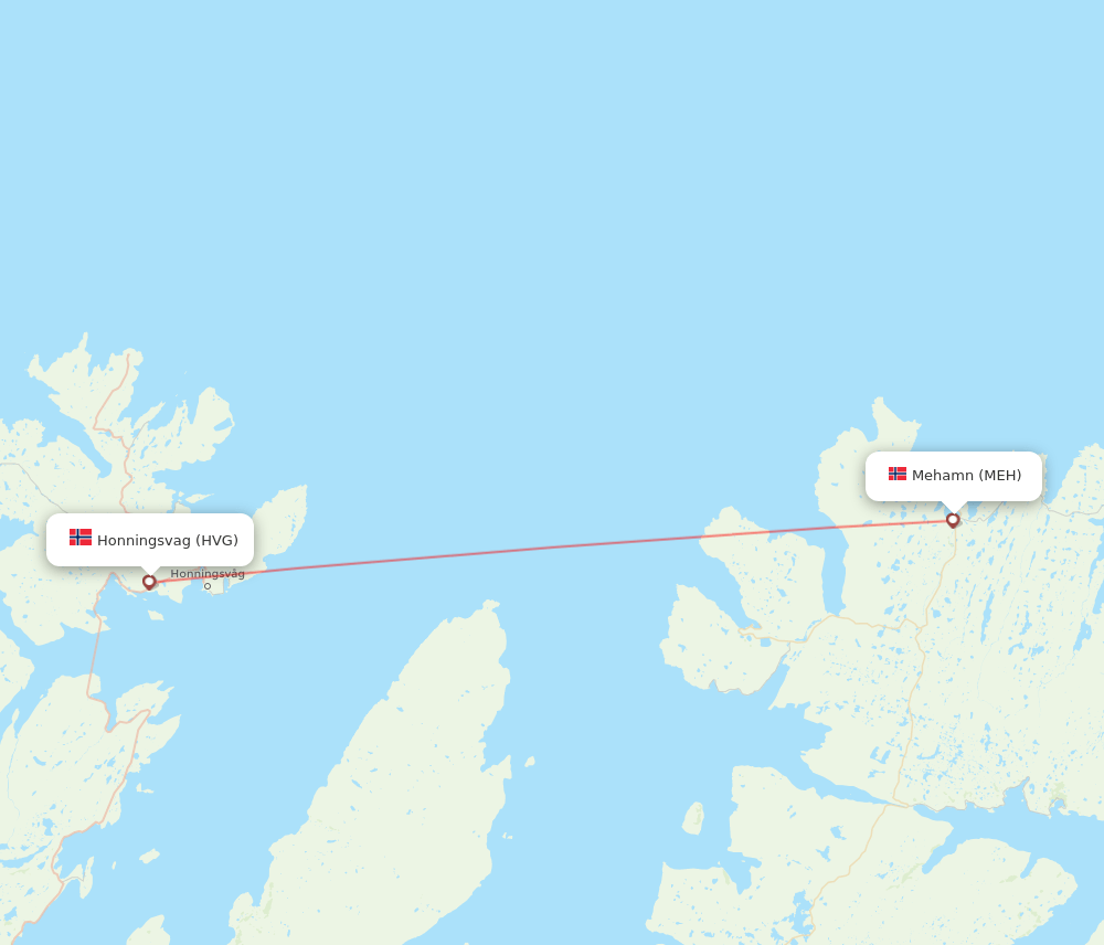 Mehamn - Honningsvag route map and flight paths