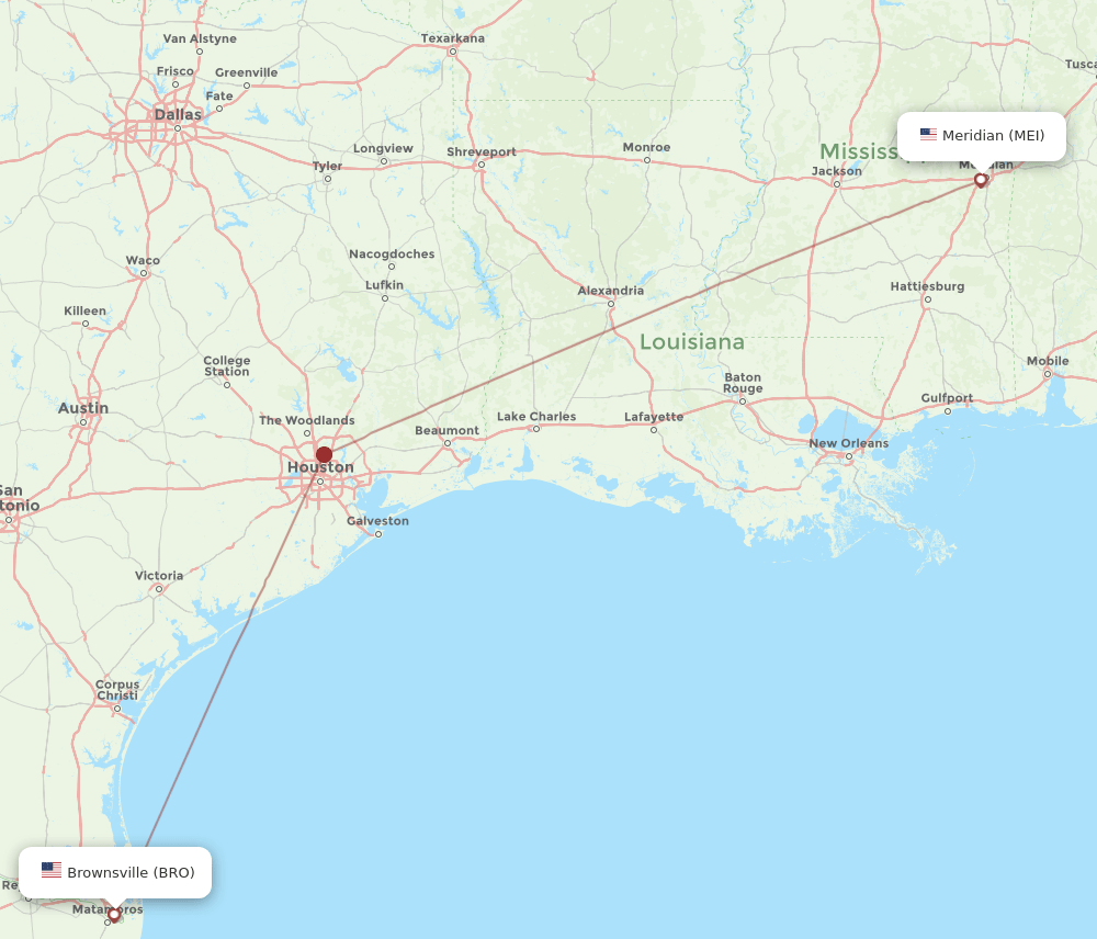 MEI to BRO flights and routes map