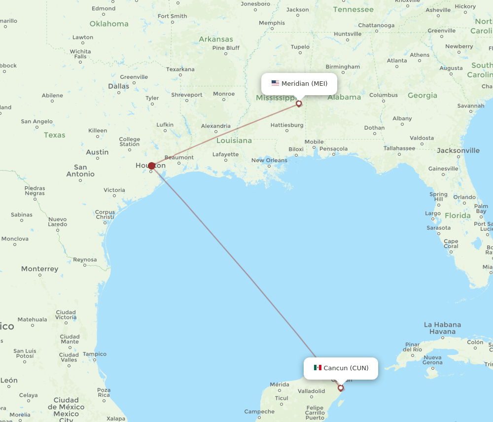 MEI-CUN flight routes