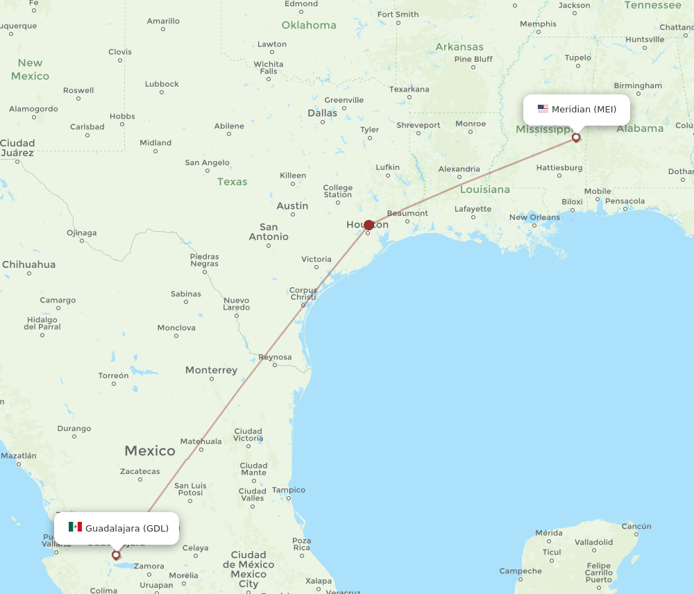 MEI-GDL flight routes
