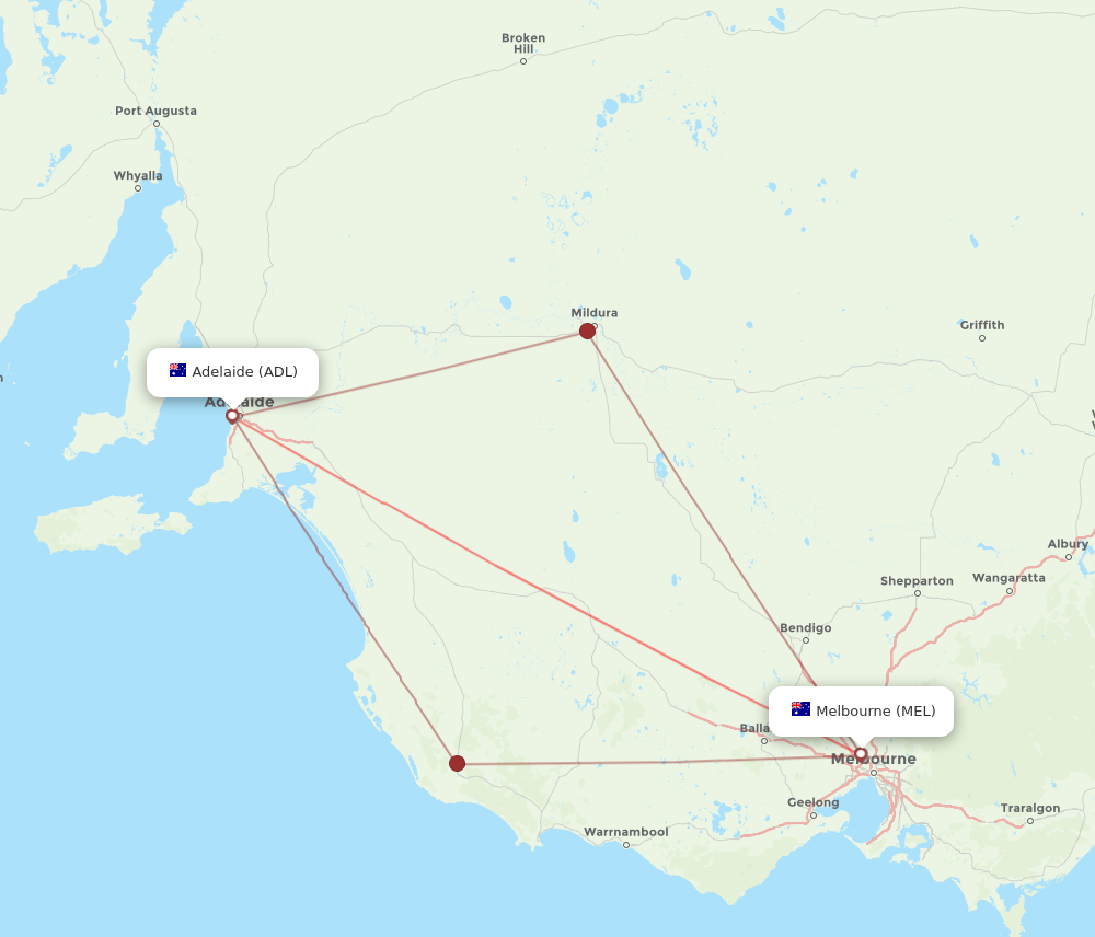 MEL to ADL flights and routes map