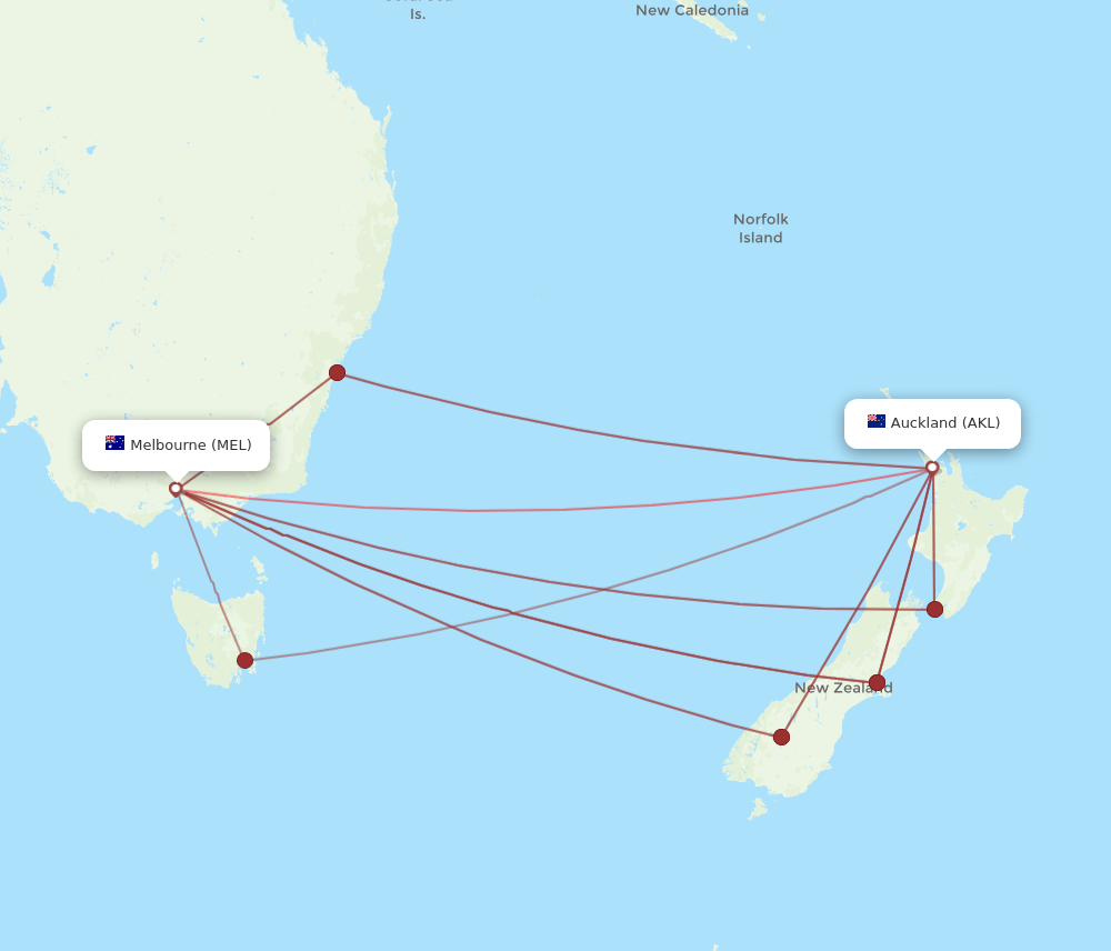 MEL-AKL flight routes