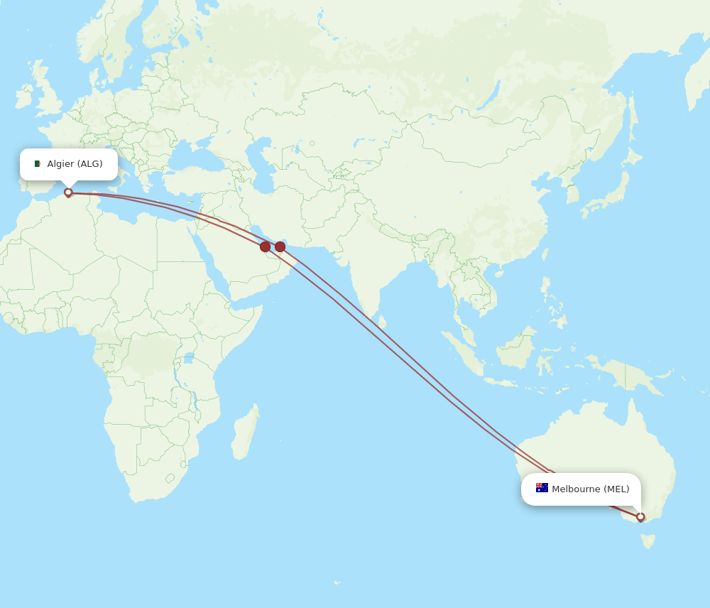 MEL-ALG flight routes