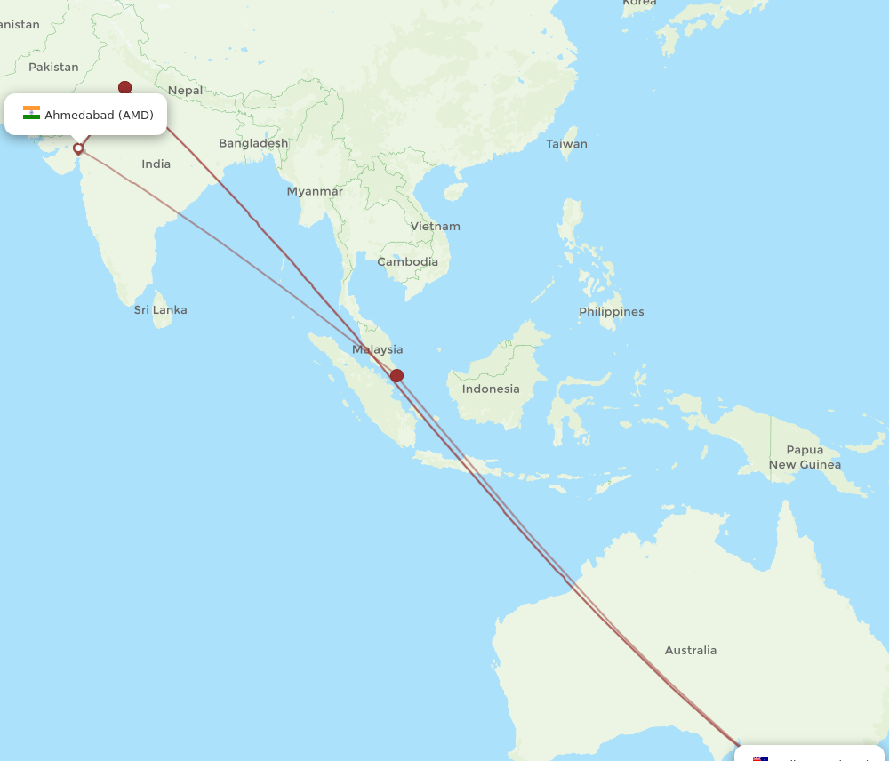 MEL to AMD flights and routes map