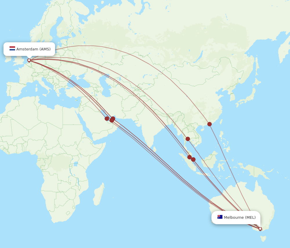 MEL-AMS flight routes