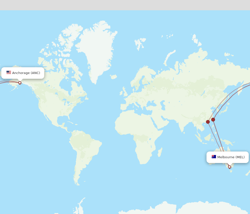 Anchorage - Melbourne route map and flight paths