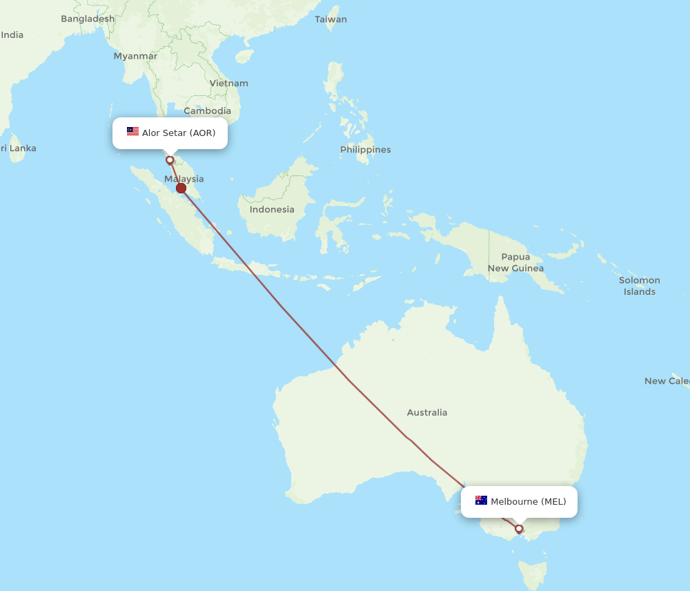 MEL-AOR flight routes