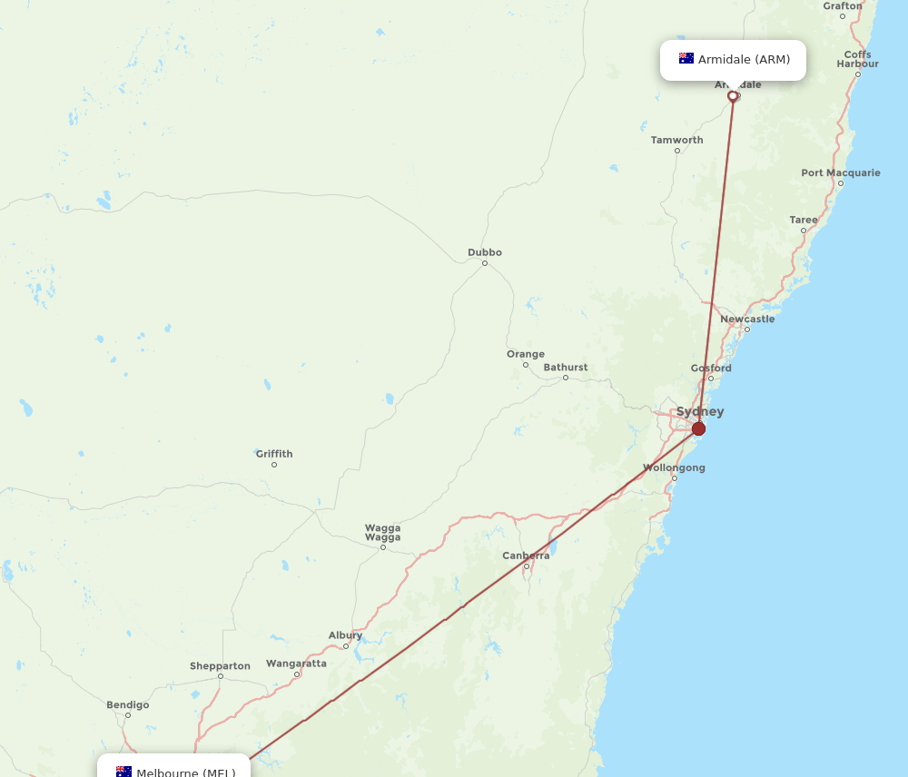 MEL-ARM flight routes