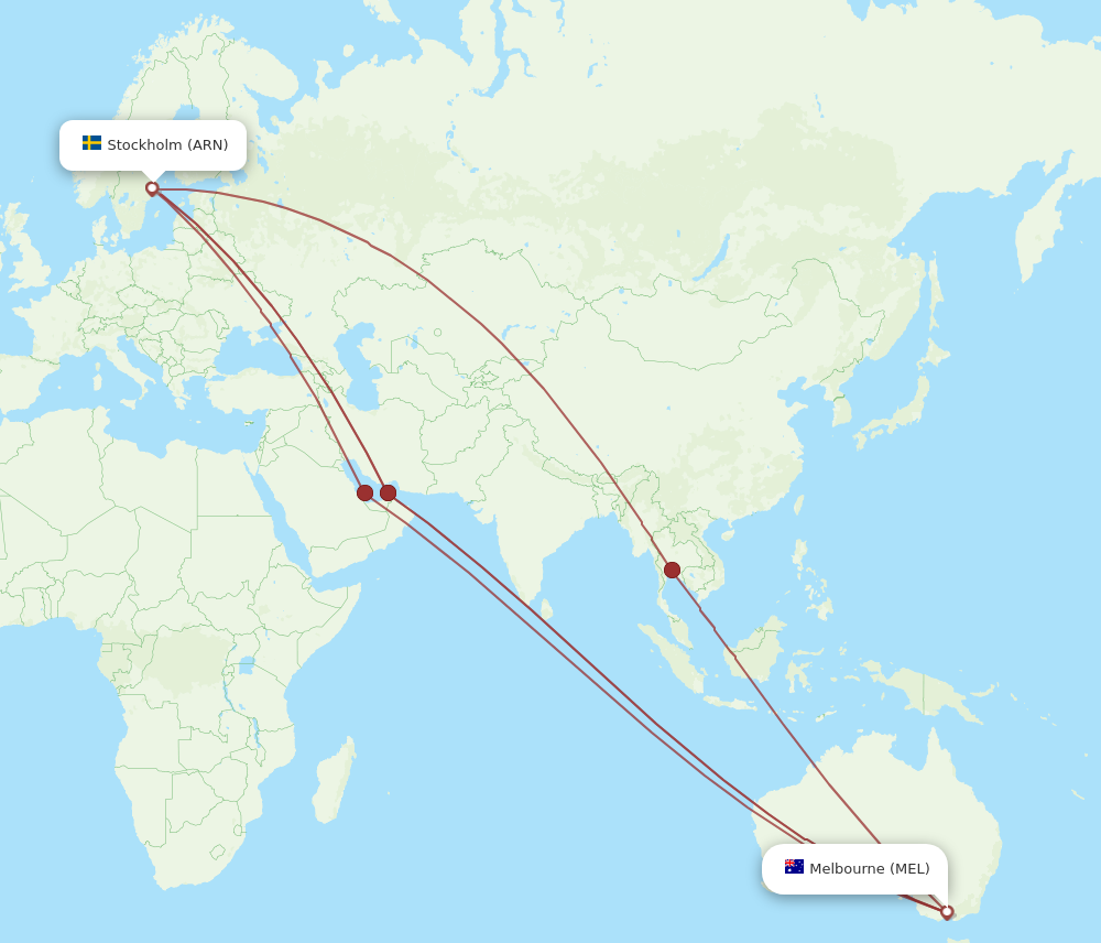 MEL to ARN flights and routes map