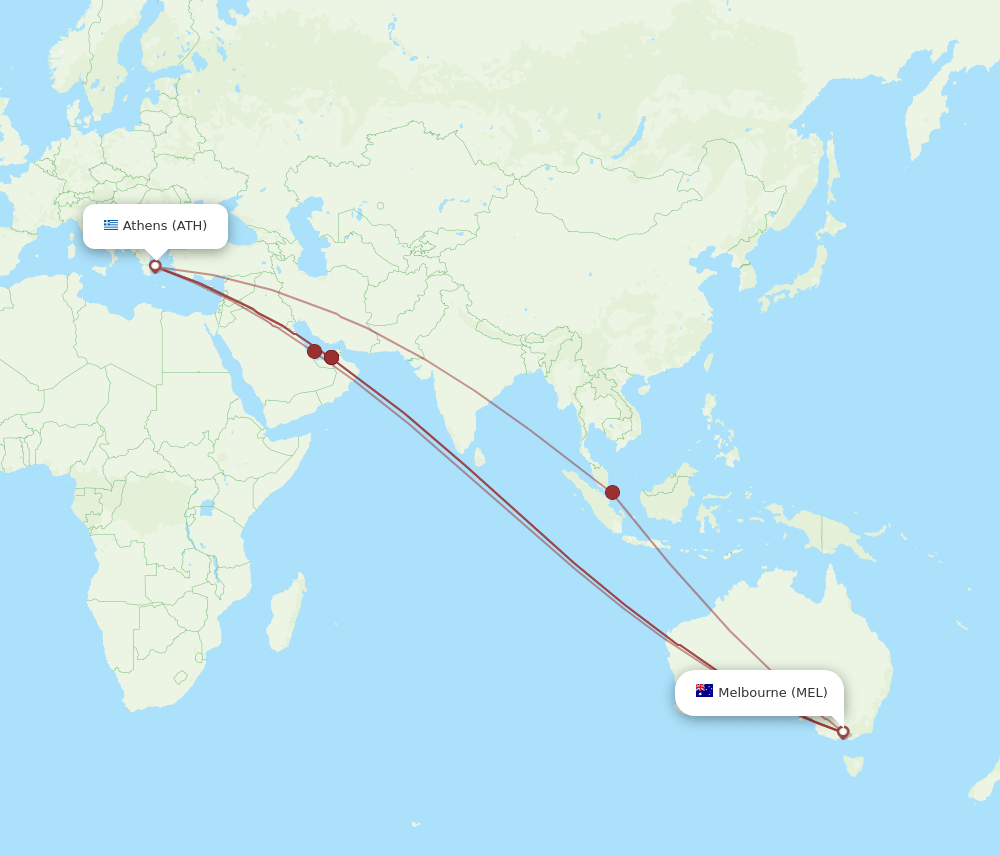 MEL to ATH flights and routes map
