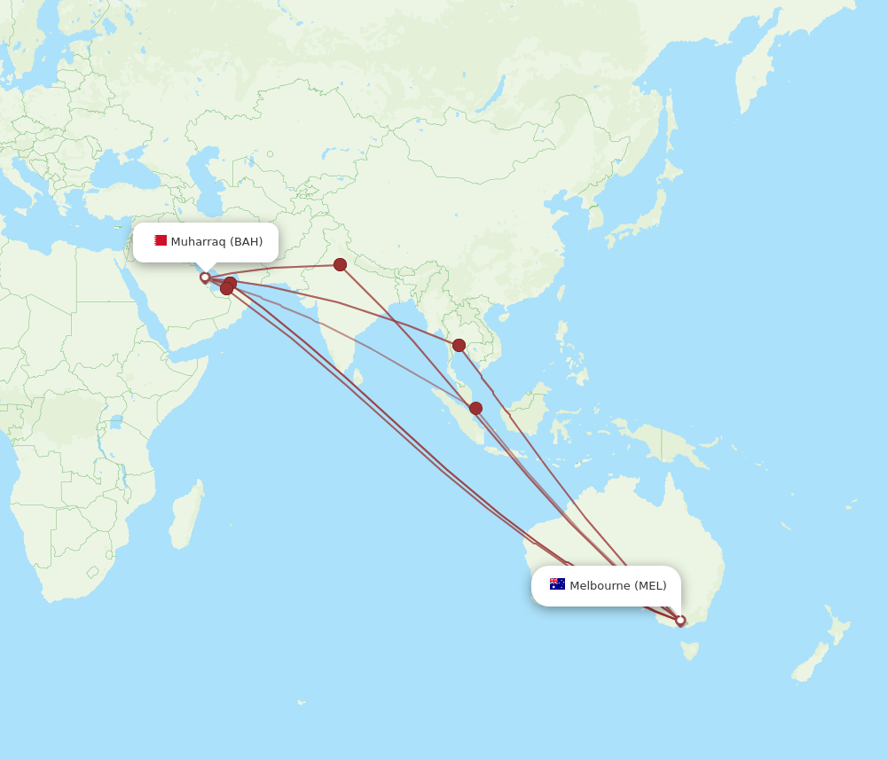 MEL-BAH flight routes