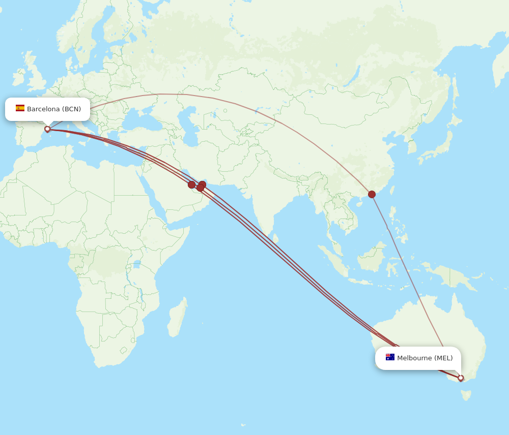 MEL to BCN flights and routes map