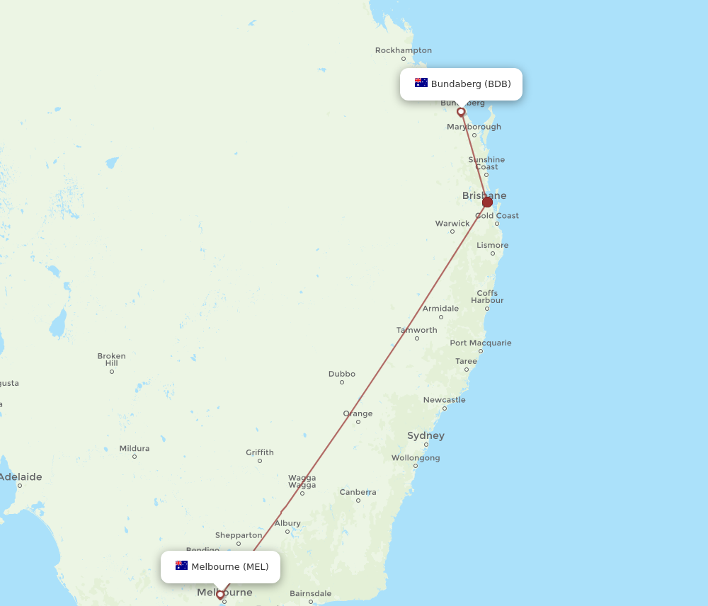MEL to BDB flights and routes map