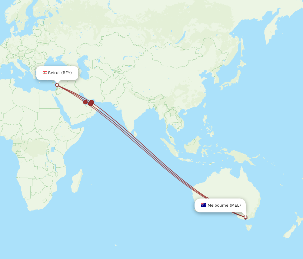 MEL to BEY flights and routes map