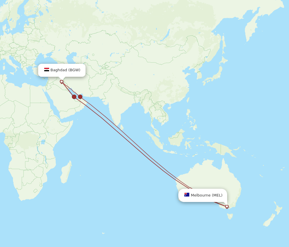 MEL-BGW flight routes