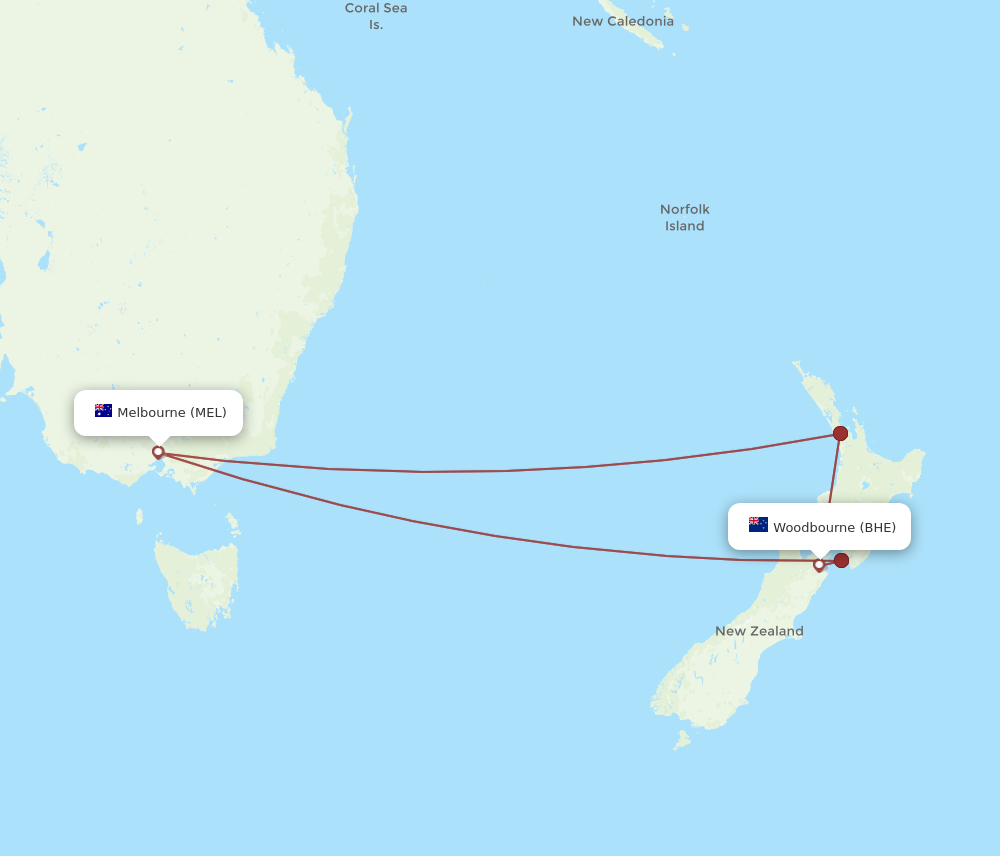 MEL to BHE flights and routes map