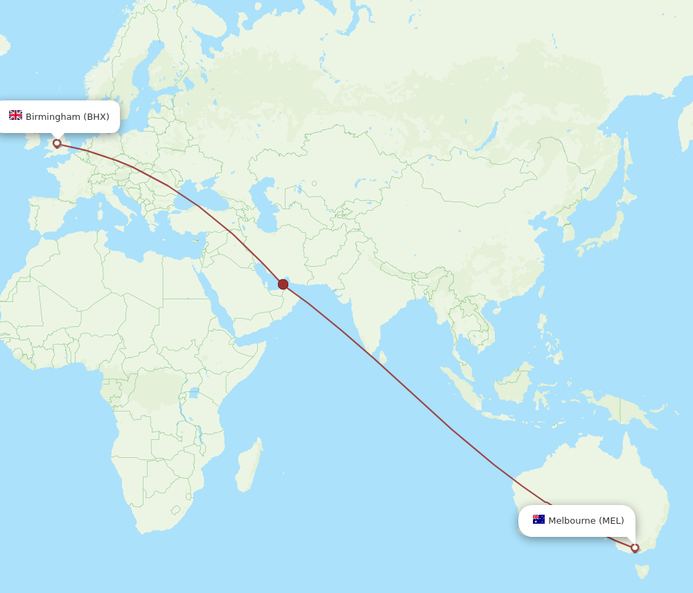 MEL to BHX flights and routes map